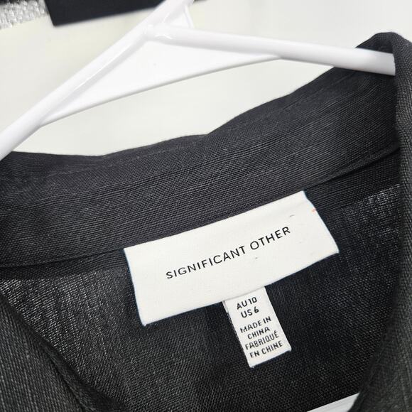 Significant Other Marloe Shirt Dress Black Linen Blend Sash Pleated Mini Size 4 - Picture 4 of 11